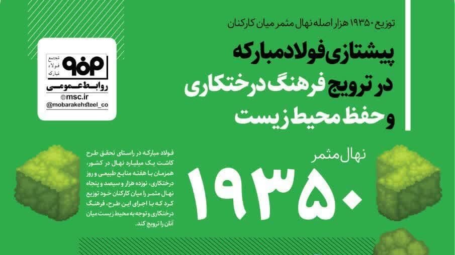 پیشتازی فولادمبارکه در ترویج فرهنگ درختکاری و حفظ محیط زیست/ توزیع ۱۹۳۵۰ هزار اصله نهال مثمر میان کارکنان