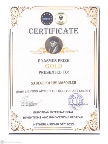 مدال طلا به طرح «روشنایی جاده بدون نیاز به هرگونه انرژی» مخترع ایرانی رسید