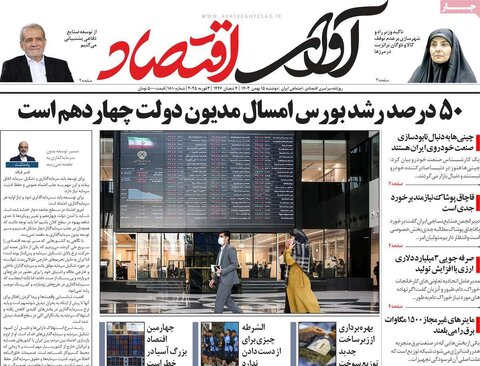 صفحه اول اقتصادی روزنامه های ایران دوشنبه ۱5 بهمن