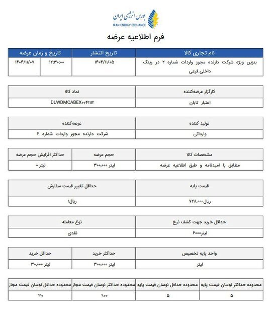 تغییر قیمت بنزین سوپر وارداتی